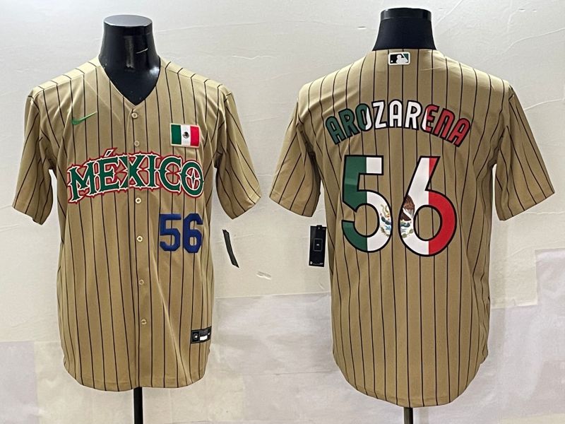 Men Mexico #56 Arozarena Brown Stripe Joint Name 2025 Nike MLB Jersey style 10->more jerseys->MLB Jersey
